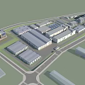 Industrial Factory Complex With Multiple Buildings Road Network And Green Areas 3d model
