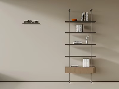 Modern Poliform Multi-layer Shelving Unit With Metal Frame Wooden Base And Decorative Items 3d model