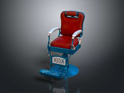 Red Upholstered Armchair With Blue Frame Carved Design And Footrest 3d model