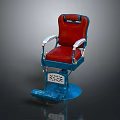 Red Upholstered Armchair With Blue Frame Carved Design And Footrest