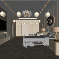 Elegant Modern Hospital Ward Interior With White Bed TV Chandelier Bedside Cabinet And Herringbone Floor