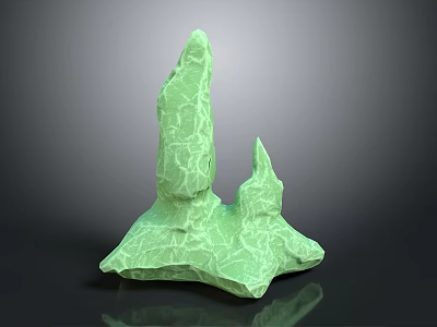 Natural Green Stone Sculpture with Cracked Texture and Irregular Rock Shape Design 3d model