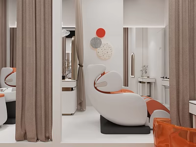 Modern Beauty Hair Salon Interior With Stylish Chairs Mirrors And Elegant Decorative Elements 3d model