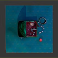 Open Green Jewelry Box With Pearl Necklace Red Flower Ornament And Blue Ring Decor Set