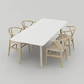 Modern Rectangular Dining Table Set With White Top And Light Wooden Chairs 3d model