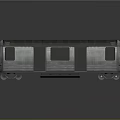 Silver Train Model with Blue Roof Red Lights in Windows and Reflection on Gray Background
