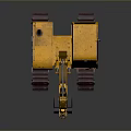 Yellow Tracked Excavator With Cab And Mechanical Arm On Dark Background