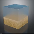 Layered Cube Structure With Transparent Blue Top And Brown Granular Base
