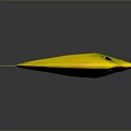 Bright Yellow Fish with Green Edged Tail and Eye Area on Grey Background with Reflection