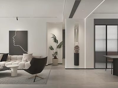 Modern Living Dining Room Interior With Sofa Armchair Coffee Table Dining Set And Decorative Plant 3d model