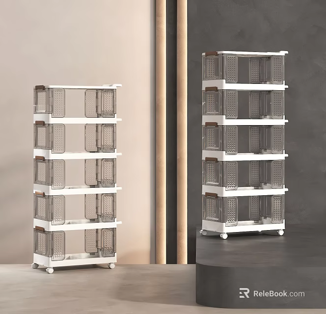 Sturdy Multi-tier White Storage Shelving Unit With Wire Baskets And Wheels For Organizing 3d model 