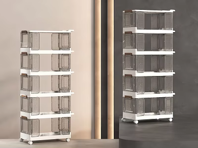 Sturdy Multi-tier White Storage Shelving Unit With Wire Baskets And Wheels For Organizing 3d model