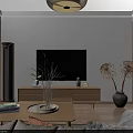 Modern Living and Dining Room Interior With TV Stand Sofa Coffee Table And Wall Decor