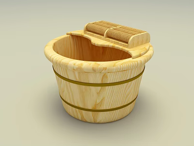 Wooden Bucket Shaped Decorative Ornament Set with Light Wood Grain and Lid 3d model