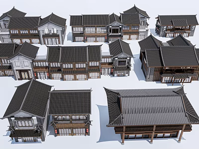 Traditional Chinese Ancient Architecture With Various Roof Styles And Wooden Structures 3d model