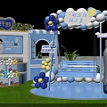Blue Themed Photo Check In Spot With Decorative Balloons Models And Screen