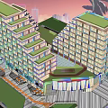 Modern Hotel Building With Multi Story Glass Curtain Walls And Urban Skyline