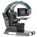 Ergonomic Gaming Chair with Integrated Monitor Blue LED Lights and Yellow Stitching