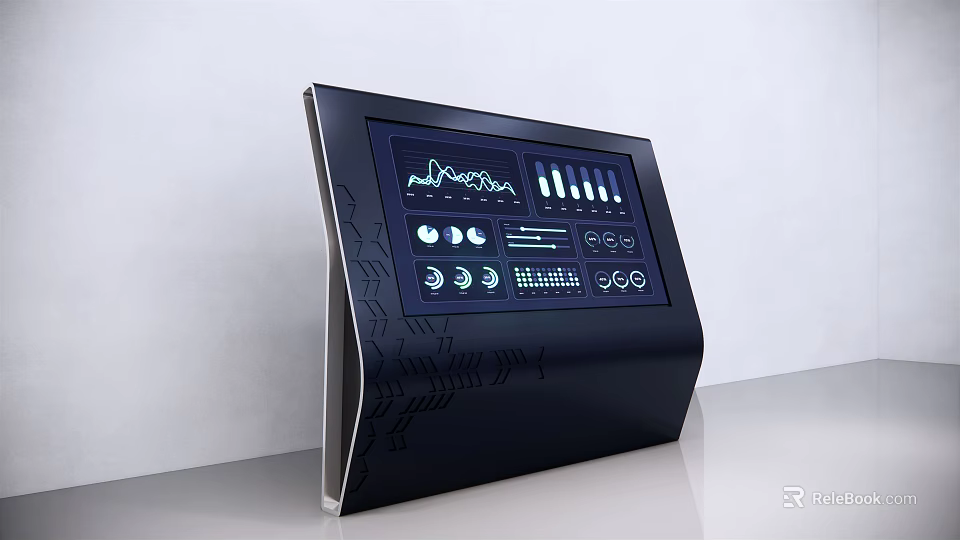 Modern Public Facility Interactive Terminal With Digital Display And Control Icons 3d model 