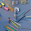 Colorful Schoolbag And Assorted Stationery Items With Pencils Scissors Rulers And Erasers