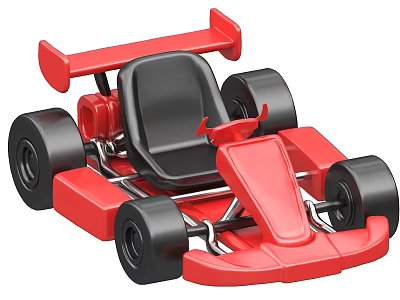 Red Go Kart With Black Seat Large Wheels And Rear Wing Frame 3d model