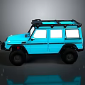 Blue Modified Off Road SUV Featuring Roof Rack And Large Tires