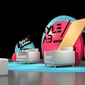 Modern Fashion Stage Design With Colorful Circular Decor And White Seats