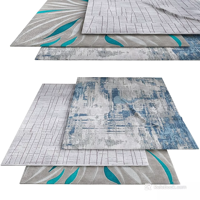 Modern Square Rugs With Abstract Blue Gray Patterns And Textured Design 3d model