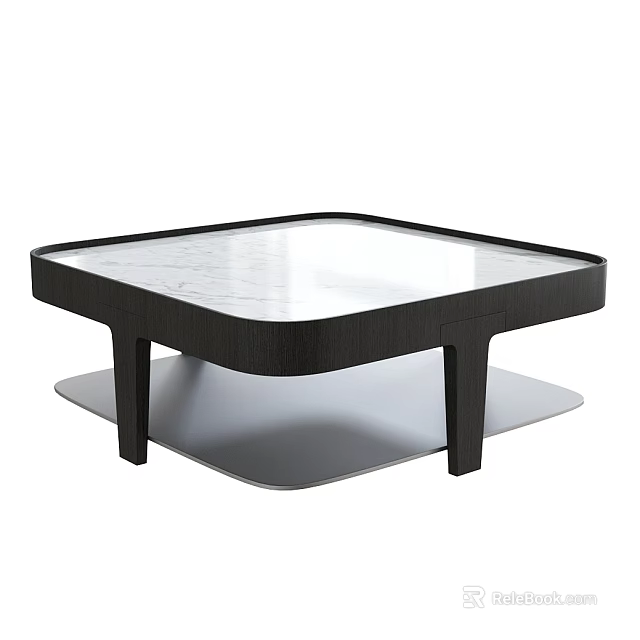 Modern Square Coffee Table With Marble Top And Black Metal Frame Design 3d model