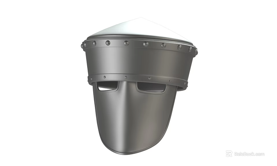 Medieval Style Metal Helmet With Riveted Detail And Dome Shaped Top 3d model 