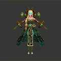 Fantasy Woman Character With Green Dress Golden Decorations Horns And Gemstones