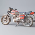 Vintage Red and Blue Motorcycle with Classic Worn Design and Retro Style Details