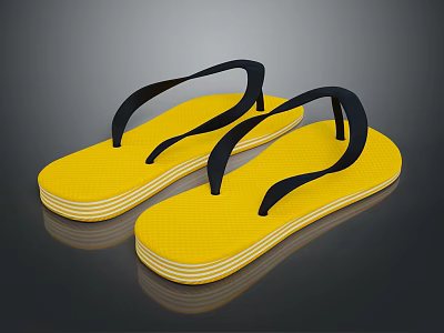 Yellow Flip Flops With Black Straps And Textured Sole For Everyday Use 3d model