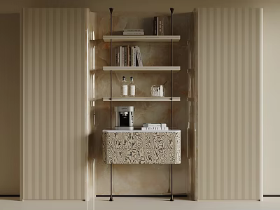 Elegant Modern Wine Cabinet with Open Shelves and Decorative Design Elements 3d model