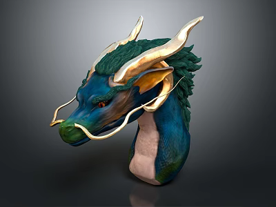 Detailed 3D Fantasy Dragon Head Model With Blue Green And Gold Accents 3d model