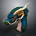 Detailed 3D Fantasy Dragon Head Model With Blue Green And Gold Accents