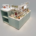 Modern Mall Counter With Multi Layer Shelves Displaying Canned And Bottled Products