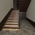 Elegant Wooden Staircase With Metal Railings And Lit Steps In Classic Interior Design