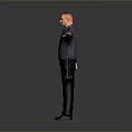 Male Security Guard In Uniform Standing With Arms Outstretched On White