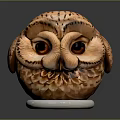 Hand Carved Owl Statue With Large Eyes Detailed Texture And White Base