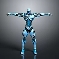 Blue Mechanical Robot Standing With Extended Arms And Streamlined Armor