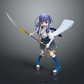 Purple Haired Anime Character With Scythe Shield And Angelic Wings In Blue Outfit