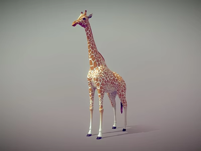 Realistic 3D Giraffe Model With Brown White Spots Standing On Grey Background 3d model