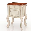 White Classic Bedside Table With Wooden Top Carved Details Drawer And Cabinet Door