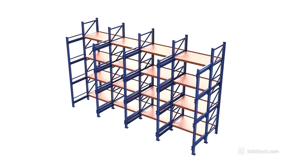 Industrial Storage Racks With Multi Tier Metal Frame Design And Wooden Shelves 3d model 