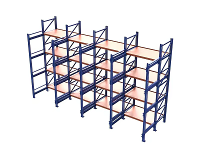 Industrial Storage Racks With Multi Tier Metal Frame Design And Wooden Shelves 3d model