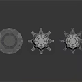 Three Industrial Gear Shaped Mechanical Equipment Components With Metal Construction