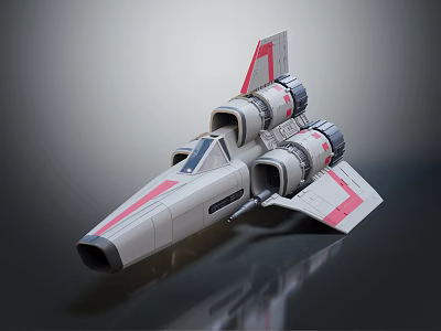 Sci Fi Aircraft Model Featuring Gray Pink Accents Twin Engines And Streamlined Cockpit 3d model