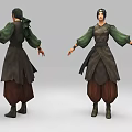 Game Film Character Design With Green Sleeves Dark Tunic Brown Baggy Pants Boots And Headscarf