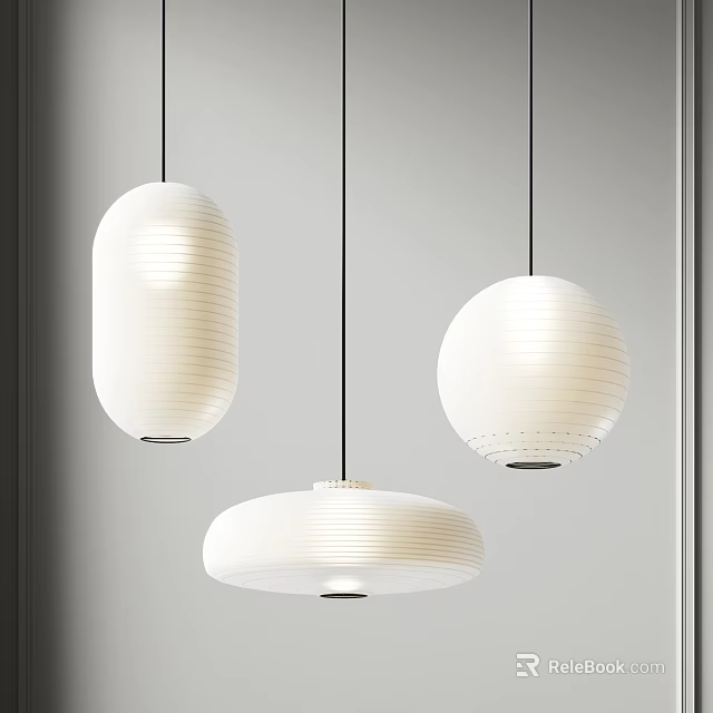 Three Modern White Pendant Lights With Unique Shapes For Minimalist Interior Design 3d model